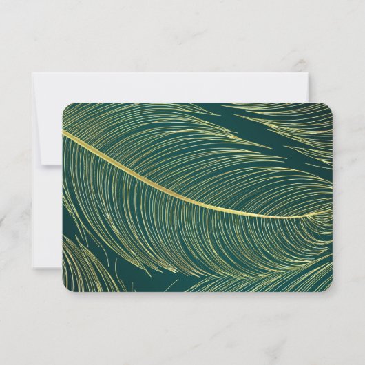 Elegant Green And Gold Feather RSVP Card (裏面)