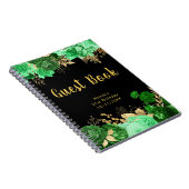 Elegant Green and Gold Flowers Birthday Guest Book ノートブック (右側)