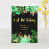 Elegant Green and Gold Flowers Birthday Party カード (黄色い花)