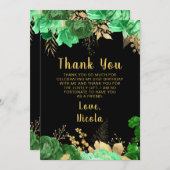 Elegant Green and Gold Flowers Birthday Party サンキューカード (正面/裏面)