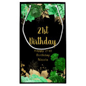 Elegant Green and Gold Flowers Birthday Party スモールペーパーバッグ (裏面)