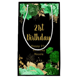 Elegant Green and Gold Flowers Birthday Party スモールペーパーバッグ
