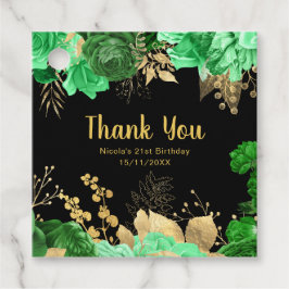 Elegant Green and Gold Flowers Birthday Party フェイバータグ