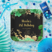 Elegant Green and Gold Flowers Birthday Party ペーパープレート (パーティー)