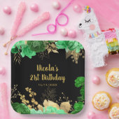 Elegant Green and Gold Flowers Birthday Party ペーパープレート (パーティー)
