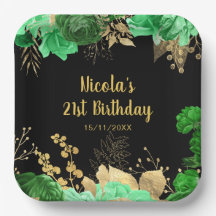 Elegant Green and Gold Flowers Birthday Party