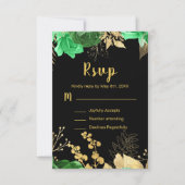 Elegant Green and Gold Flowers Sweet Sixteen 出欠カード (正面)