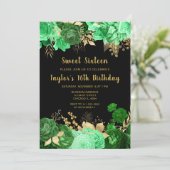 Elegant Green and Gold Flowers Sweet Sixteen 招待状 (スタンド正面)