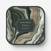 Elegant Green and Gold Marble Wedding ペーパープレート (正面)