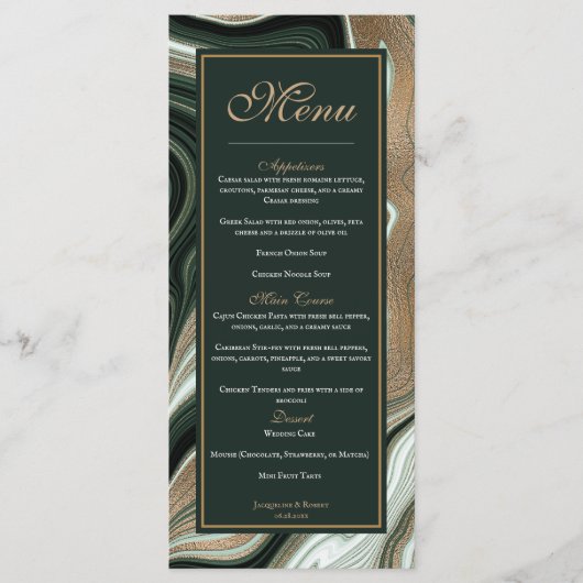 Elegant Green and Gold Marble Wedding メニュー (正面)