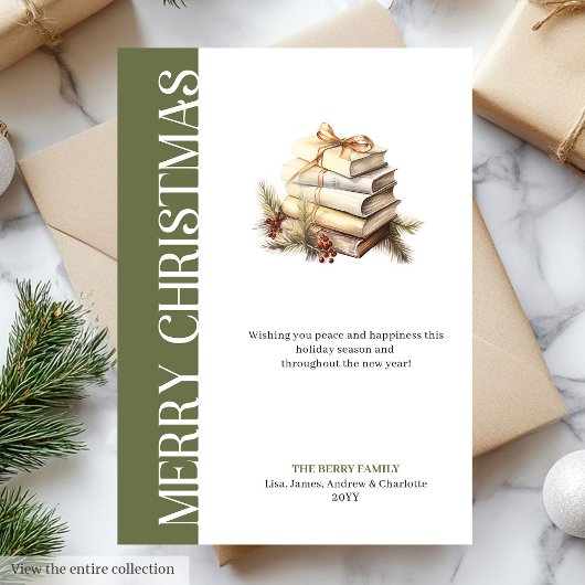 Elegant Green And Gold Minimalist Holiday Card シーズンカード