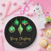 Elegant Green and Gold Ornament Christmas ペーパープレート (パーティー)