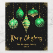Elegant Green and Gold Ornament Christmas ワインラベル (シングルラベル)