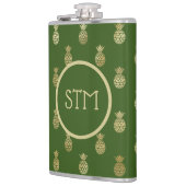 Elegant Green and Gold Pineapple Monogram フラスク (左)