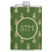 Elegant Green and Gold Pineapple Monogram フラスク (正面)