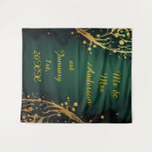 Elegant Green and Gold Wedding Photo Backdrop タペストリー (正面(横))