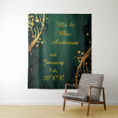 Elegant Green and Gold Wedding Photo Backdrop タペストリー (インサイチュ)