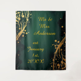 Elegant Green and Gold Wedding Photo Backdrop タペストリー