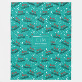 Elegant green and red Christmas lettering fleece フリースブランケット (正面)