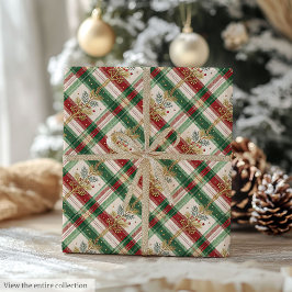Elegant green and red watercolor checkered gift ラッピングペーパー