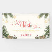 Elegant Green and Red Watercolor Merry Christmas  横断幕 (横)