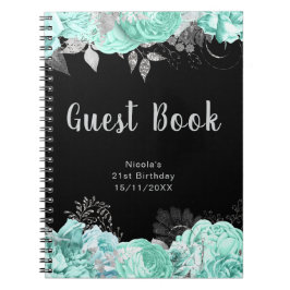 Elegant Green and Silver Flower Guest Book ノートブック