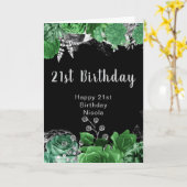 Elegant Green and Silver Flowers Birthday Party  カード (黄色い花)
