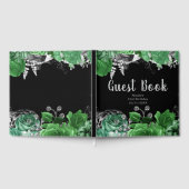 Elegant Green and Silver Flowers Birthday Party ゲストブック (全面)