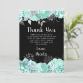 Elegant Green and Silver Flowers Birthday Party サンキューカード (スタンド正面)