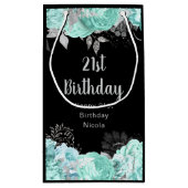 Elegant Green and Silver Flowers Birthday Party スモールペーパーバッグ (裏面)