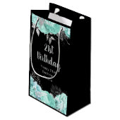 Elegant Green and Silver Flowers Birthday Party スモールペーパーバッグ (裏面アングル)