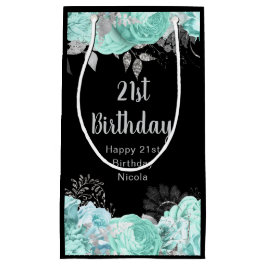 Elegant Green and Silver Flowers Birthday Party スモールペーパーバッグ