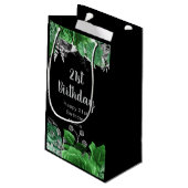 Elegant Green and Silver Flowers Birthday Party スモールペーパーバッグ (裏面アングル)