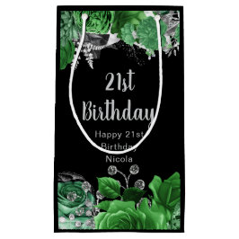 Elegant Green and Silver Flowers Birthday Party スモールペーパーバッグ