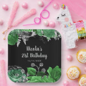 Elegant Green and Silver Flowers Birthday Party  ペーパープレート (パーティー)