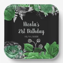 Elegant Green and Silver Flowers Birthday Party 
