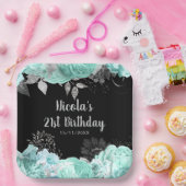 Elegant Green and Silver Flowers Birthday Party ペーパープレート (パーティー)