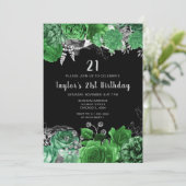 Elegant Green and Silver Flowers Birthday Party 招待状 (スタンド正面)