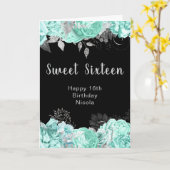 Elegant Green and Silver Flowers Sweet Sixteen カード (黄色い花)