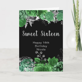Elegant Green and Silver Flowers Sweet Sixteen   カード