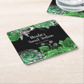Elegant Green and Silver Flowers Sweet Sixteen  スクエアペーパーコースター (アングル)