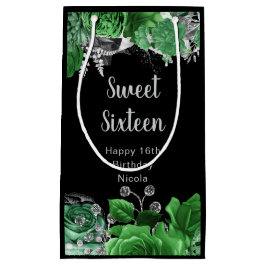Elegant Green and Silver Flowers Sweet Sixteen  スモールペーパーバッグ