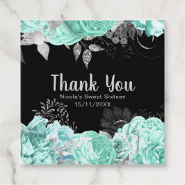 Elegant Green and Silver Flowers Sweet Sixteen フェイバータグ