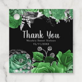 Elegant Green and Silver Flowers Sweet Sixteen  フェイバータグ