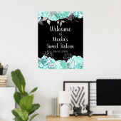 Elegant Green and Silver Flowers Sweet Sixteen ポスター (ホームオフィス)