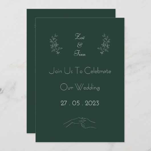 Elegant Green And White Floral Simple Invitation 招待状 (正面/裏面)