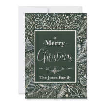 Elegant Green and White Vintage Christmas Card