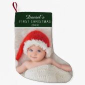 Elegant Green Baby Photo Custom Name スモールクリスマスストッキング (正面)