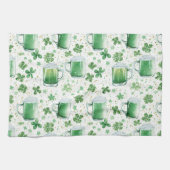 Elegant Green Beer Mugs and Shamrocks White キッチンタオル (横)