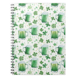 Elegant Green Beer Mugs and Shamrocks White ノートブック